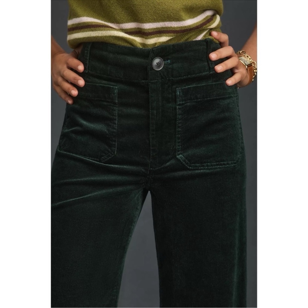 New Anthropologie The Colette Cord Full-Length Wide-Leg Pants Green 24 - Picture 3 of 11